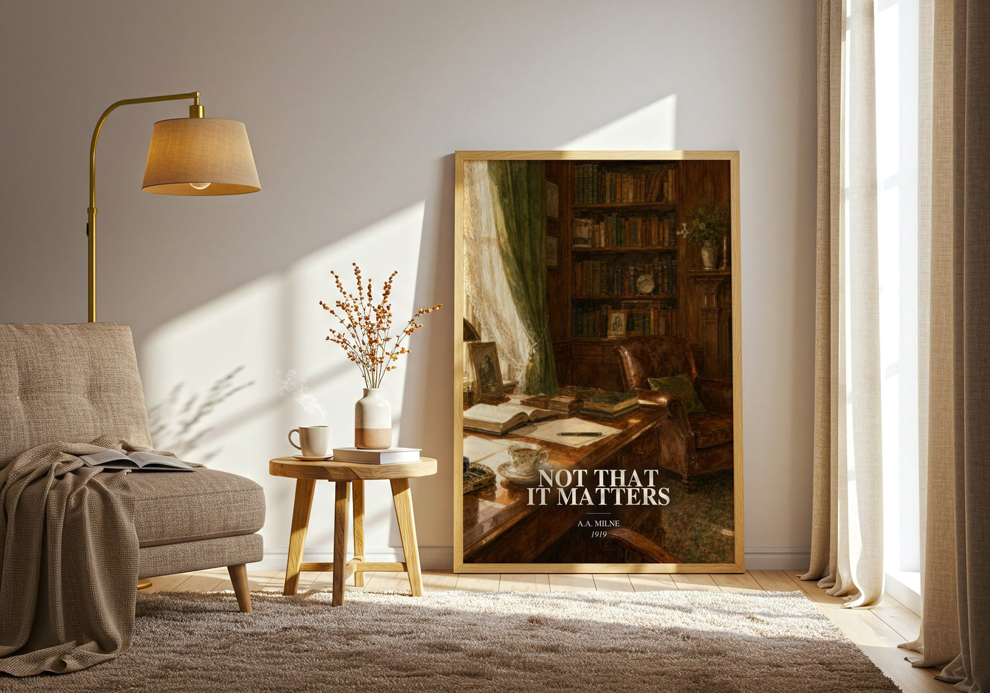 Not That It Matters watercolour print in frame leaning in hallway – non fiction wall art