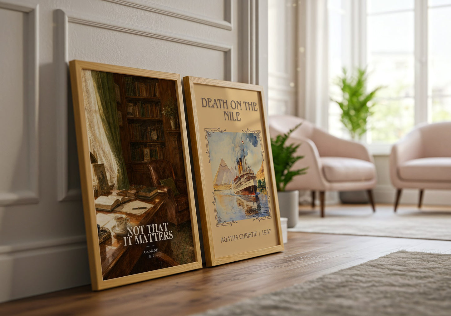 Not That It Matters watercolour print framed by window – literary home decor
