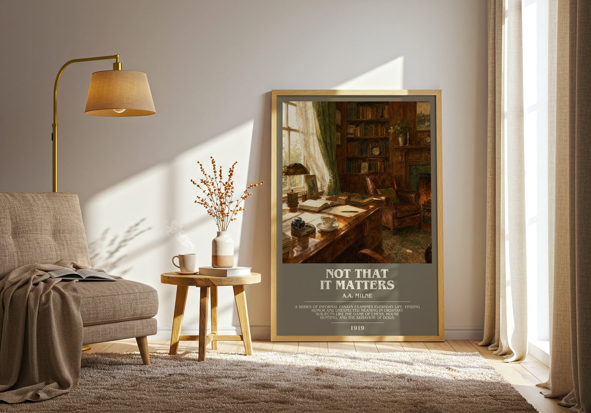 Not That It Matters bookish print on bookshelf – A.A. Milne fan gift