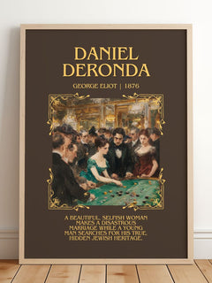 Daniel Deronda Minimalist Book Poster by George Eliot – framed print leaning on a wooden floor