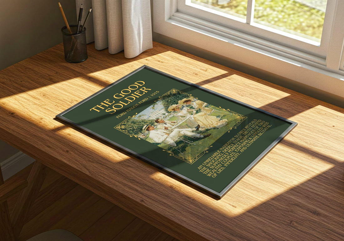 The Good Soldier Minimalist Book Poster by Ford Madox Ford – print on a sunlit desk