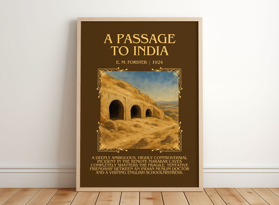 A Passage To India Minimalist Book Poster by E. M. Forster – framed print leaning on a wooden floor