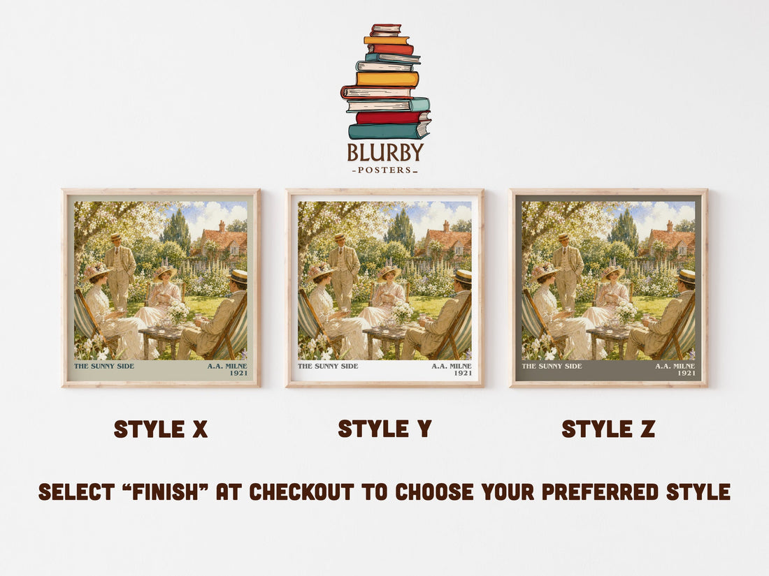 The Sunny Side literary print in frame leaning in hallway – non fiction wall art (mockup)