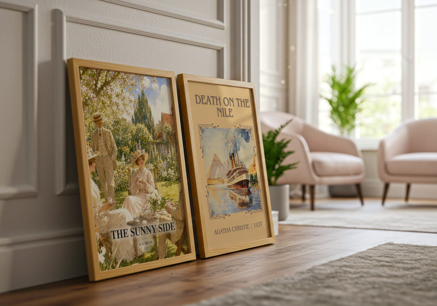 The Sunny Side watercolour print framed by window – literary home decor