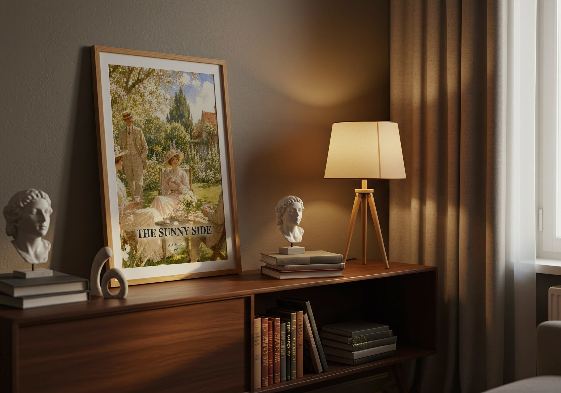 The Sunny Side watercolour print on bookshelf – A.A. Milne fan gift