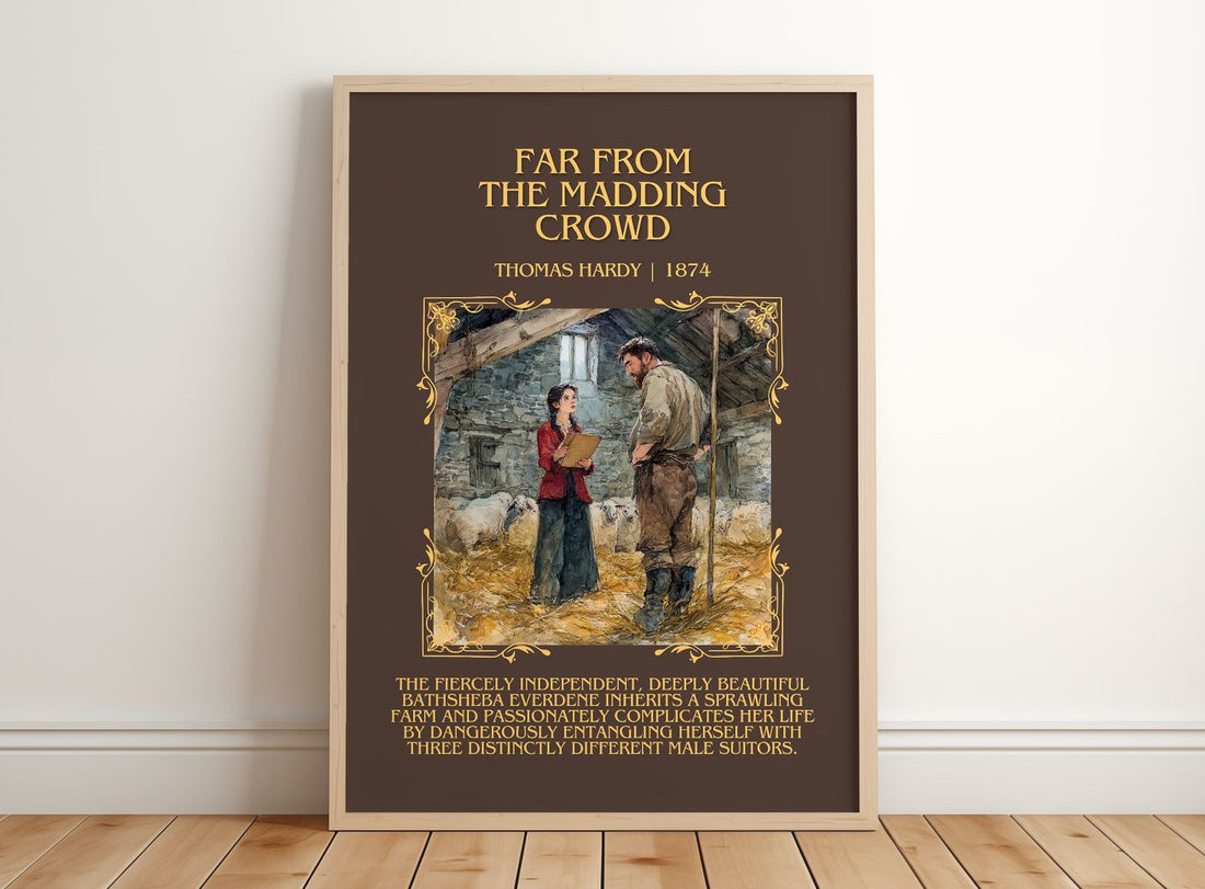 Far From The Madding Crowd Minimalist Book Poster by Thomas Hardy – framed print leaning on a wooden floor