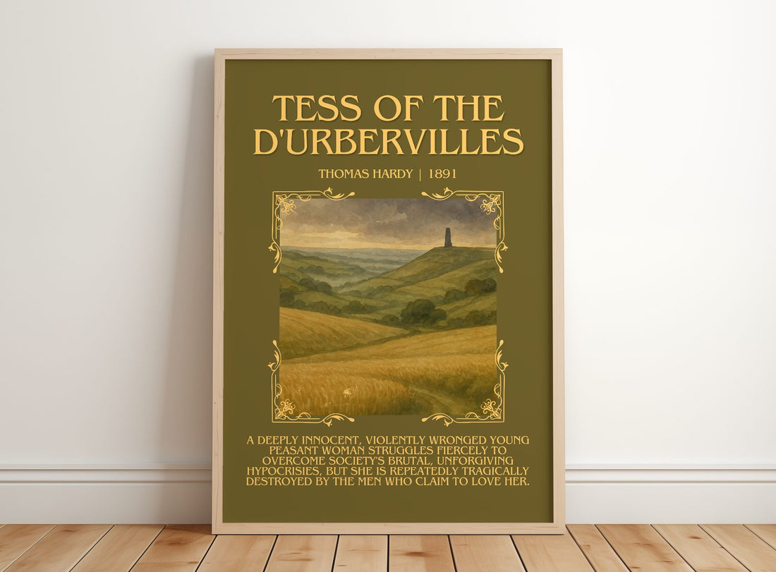 Tess Of The D'Urbervilles Minimalist Book Poster by Thomas Hardy – framed print leaning on a wooden floor