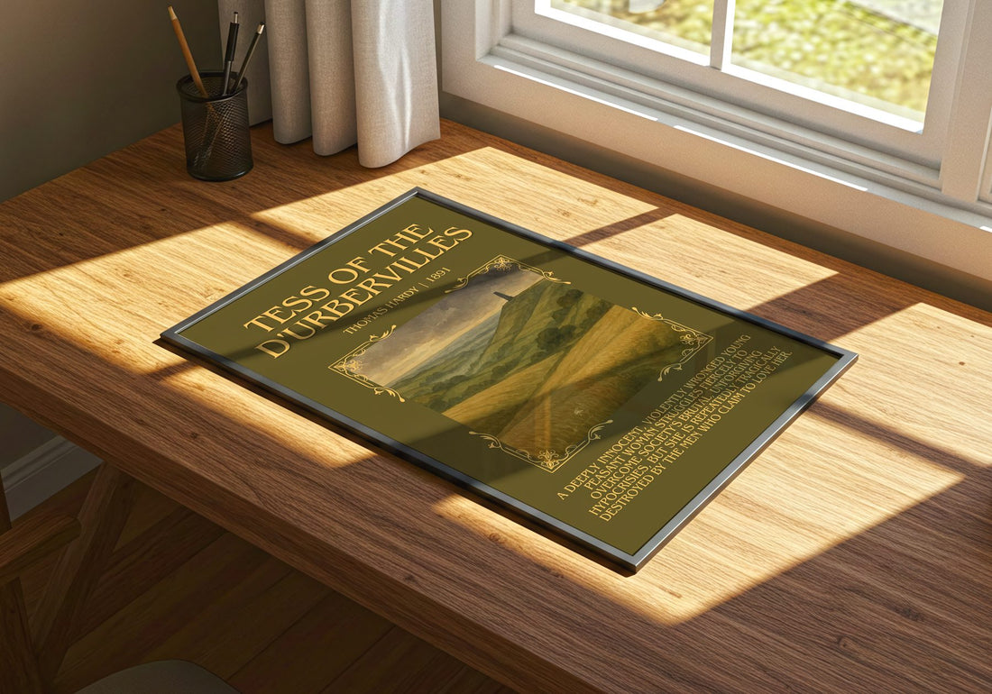 Tess Of The D'Urbervilles Minimalist Book Poster by Thomas Hardy – print on a sunlit desk