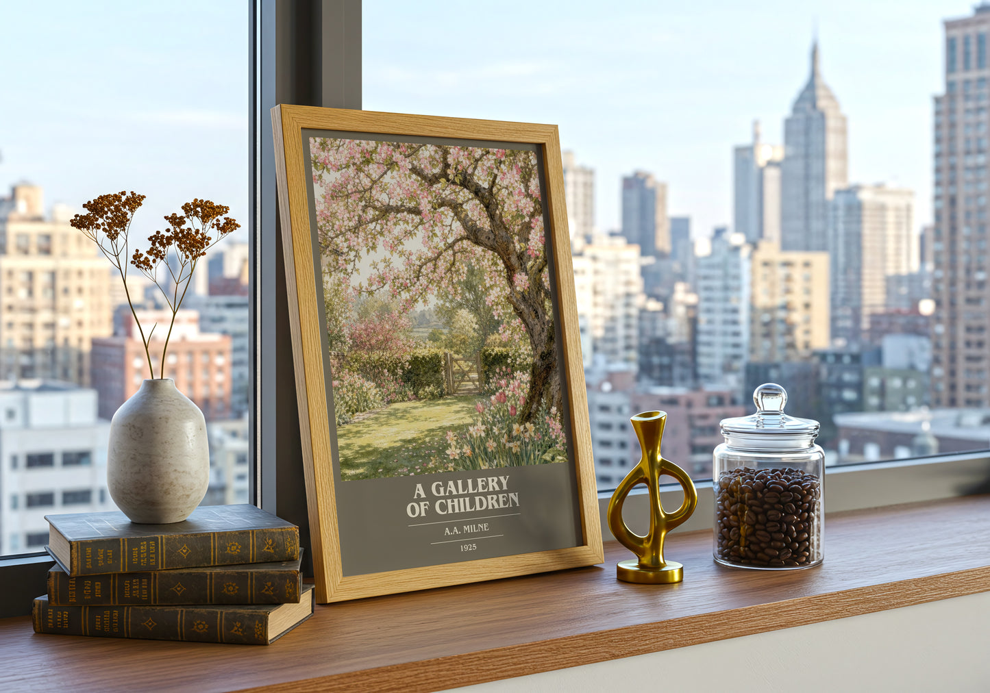 A Gallery Of Children book cover print framed by window – literary home decor