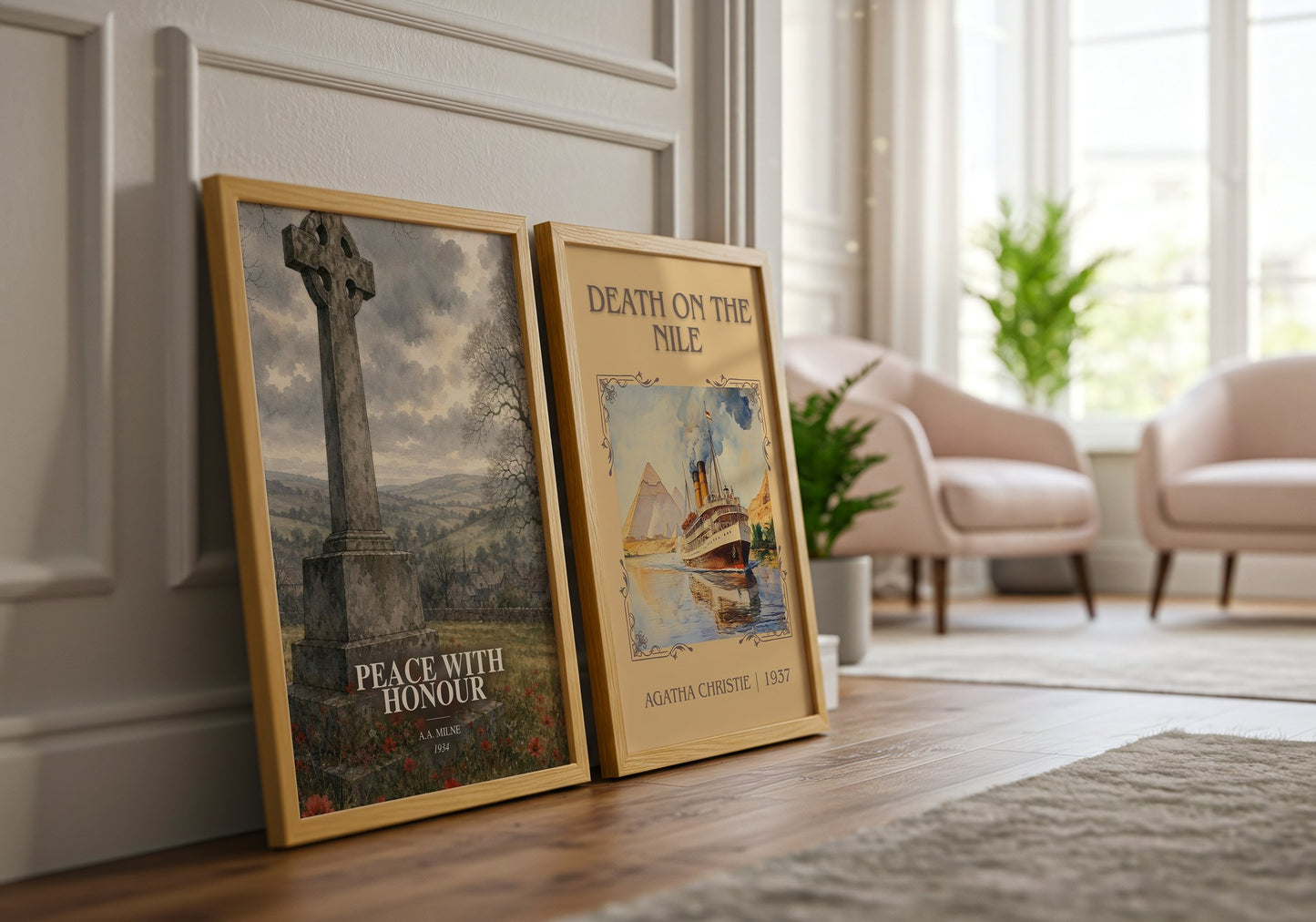 Peace With Honour watercolour print framed by window – literary home decor
