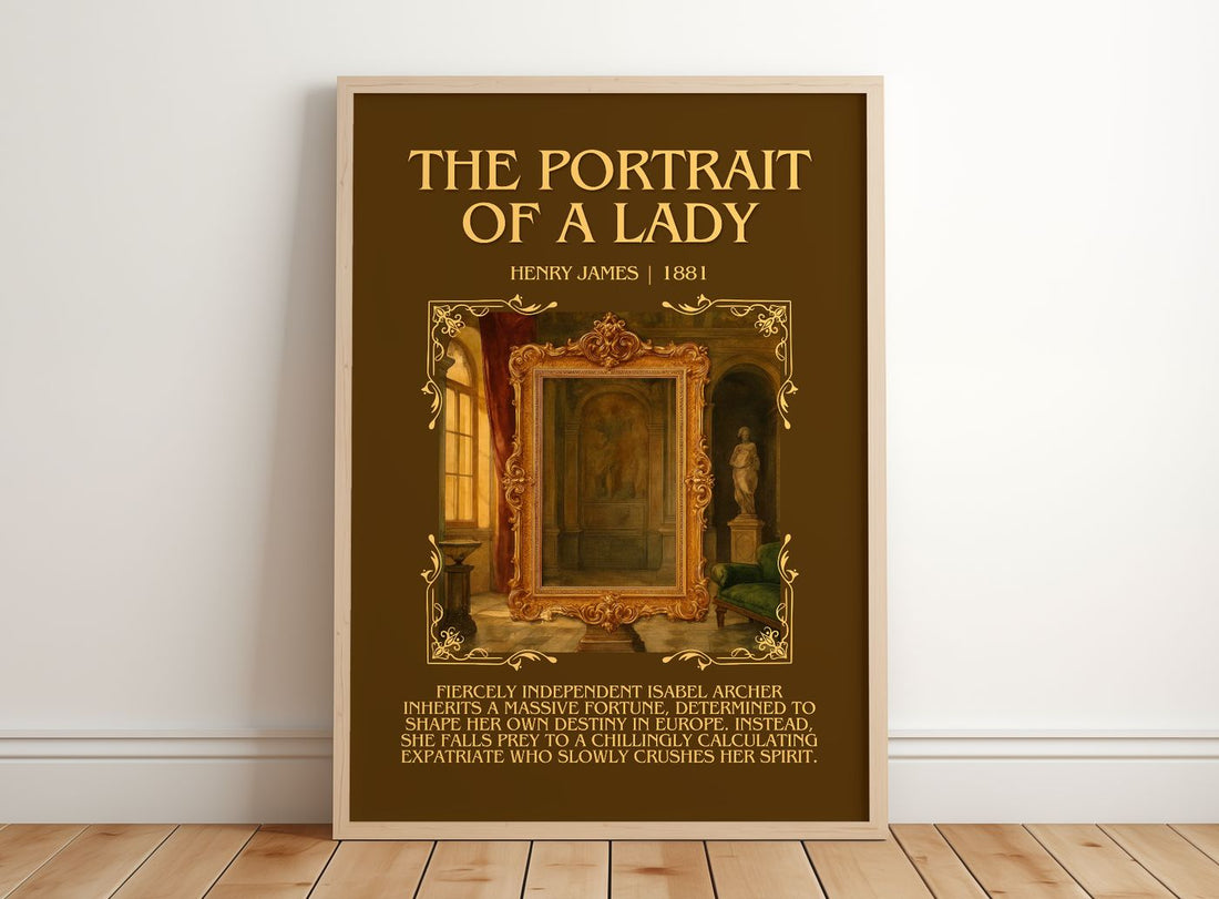 The Portrait Of A Lady Minimalist Book Poster by Henry James – framed print leaning on a wooden floor