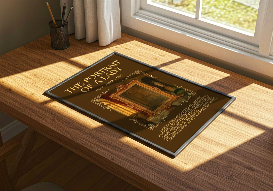 The Portrait Of A Lady Minimalist Book Poster by Henry James – print on a sunlit desk