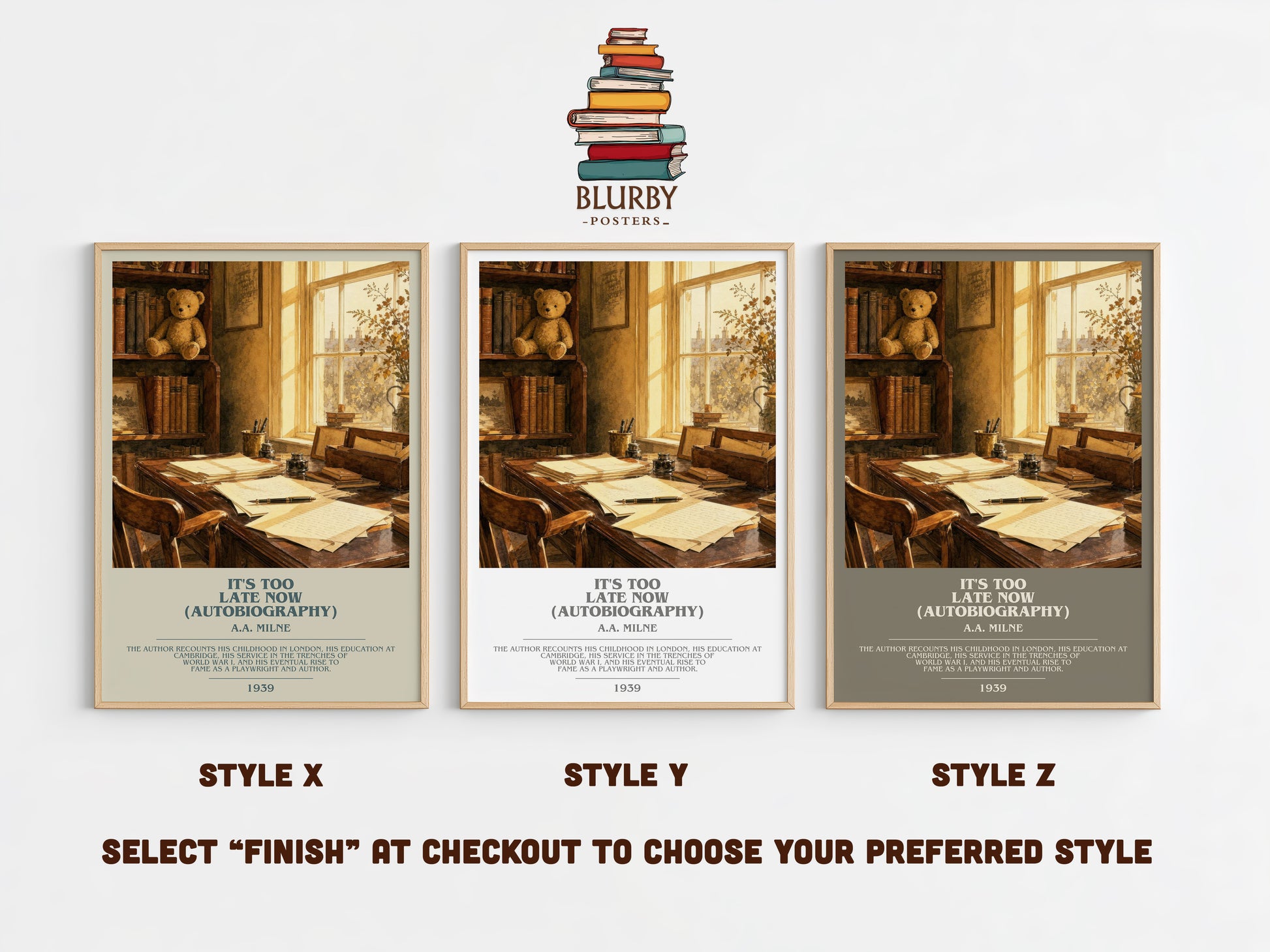 It'S Too Late Now (Autobiography) bookish print in frame leaning in hallway – memoir wall art