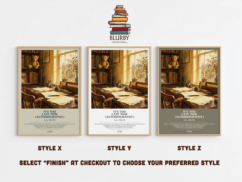 It'S Too Late Now (Autobiography) bookish print in frame leaning in hallway – memoir wall art