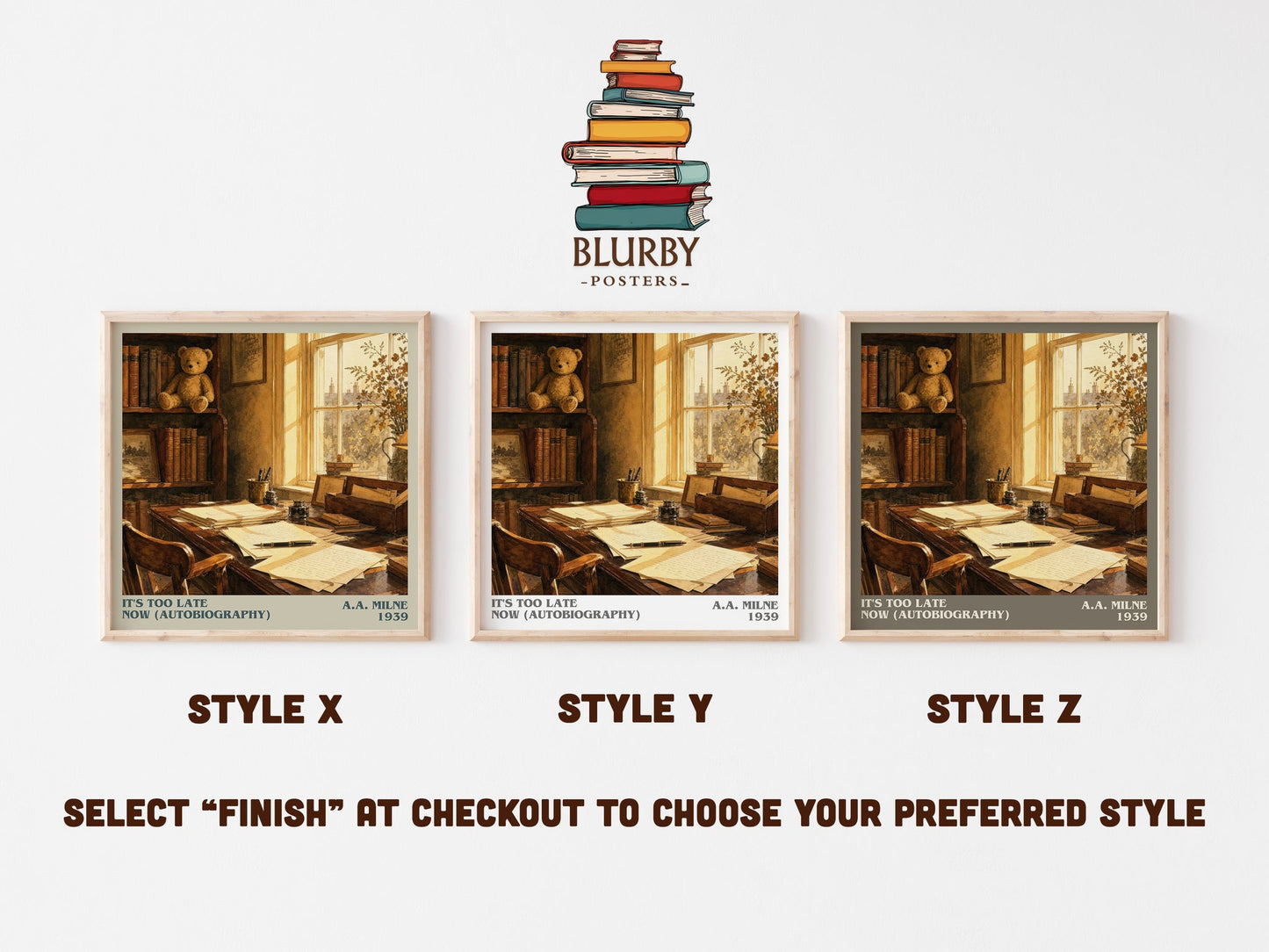 It'S Too Late Now (Autobiography) literary print in frame leaning in hallway – memoir wall art
