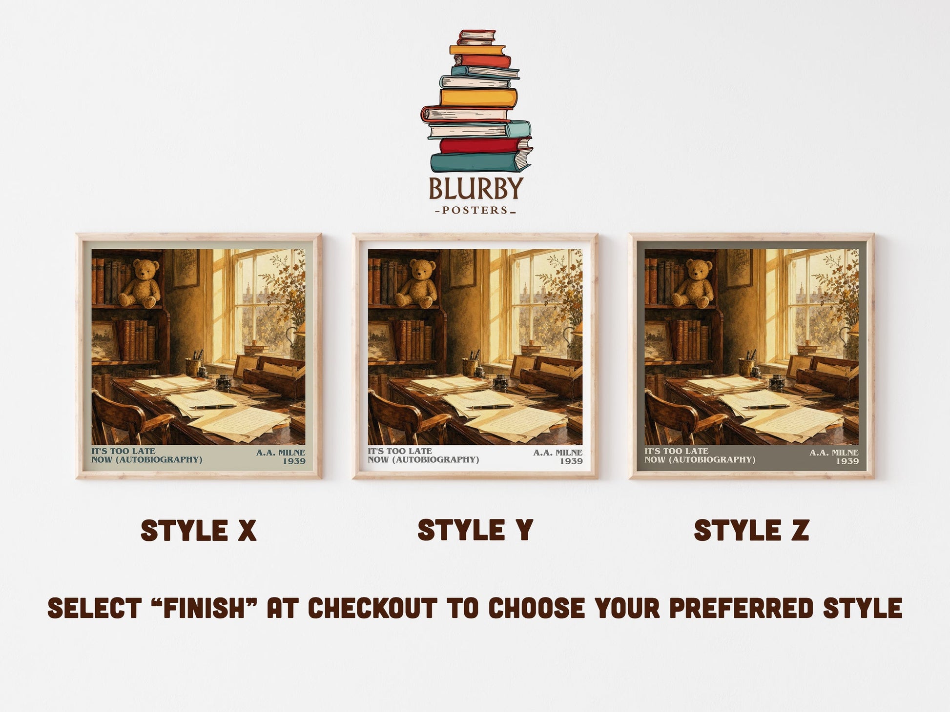 It'S Too Late Now (Autobiography) literary print in frame leaning in hallway – memoir wall art