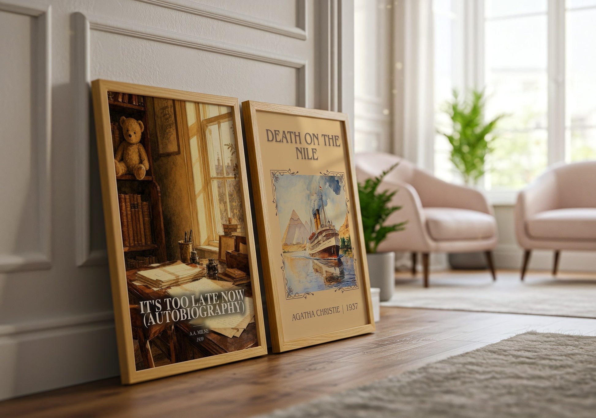 It'S Too Late Now (Autobiography) watercolour print framed by window – literary home decor