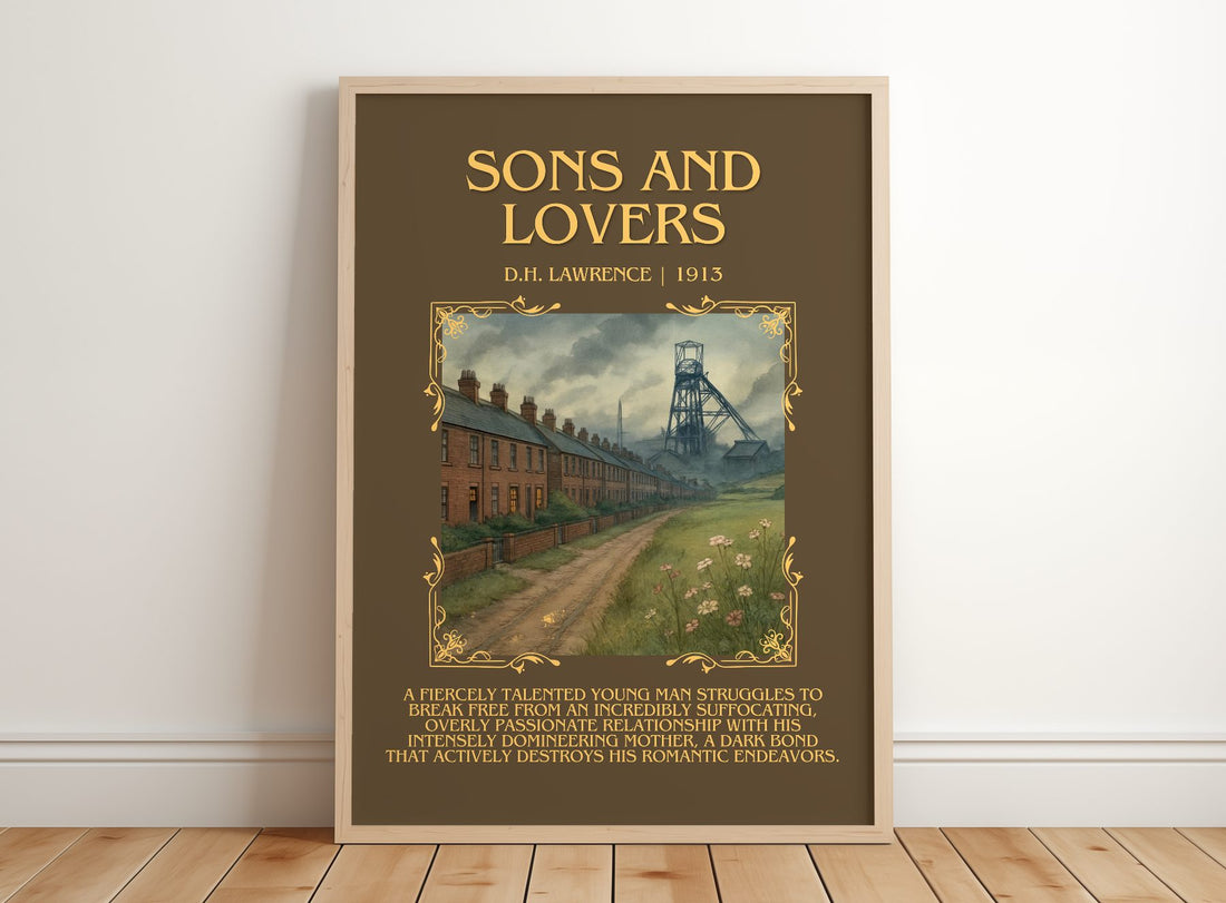 Sons And Lovers Minimalist Book Poster by D.H. Lawrence – framed print leaning on a wooden floor