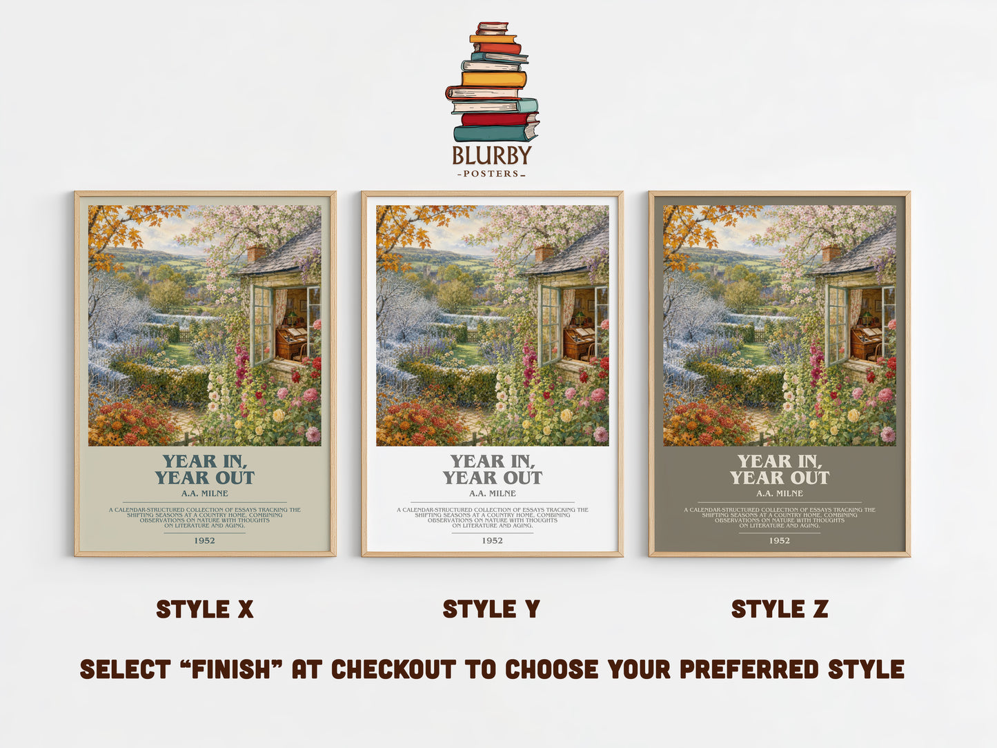 Year In, Year Out bookish print in frame leaning in hallway – non fiction wall art
