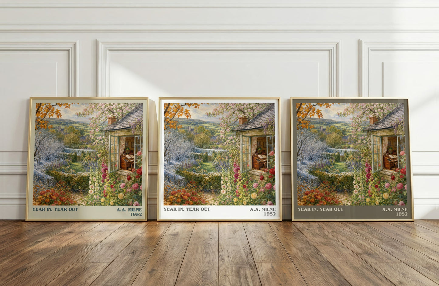 Year In, Year Out literary art print colour and style options – A.A. Milne book art