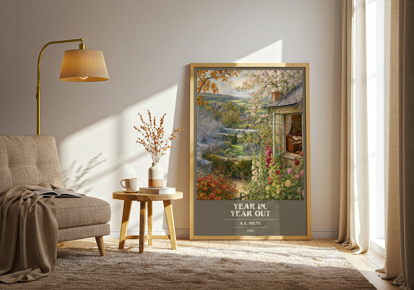 Year In, Year Out book cover print on bookshelf – A.A. Milne fan gift
