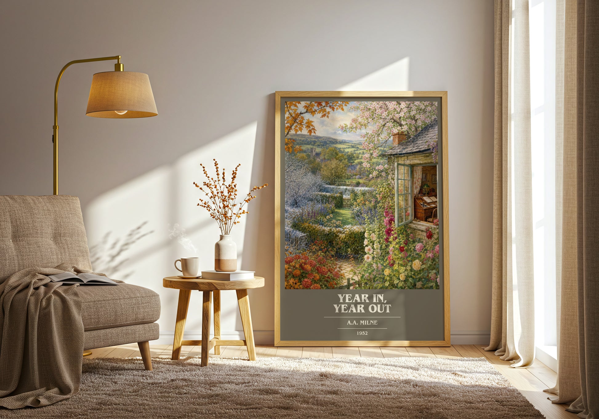 Year In, Year Out book cover print on bookshelf – A.A. Milne fan gift