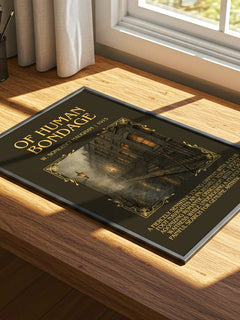 Of Human Bondage Minimalist Book Poster by W. Somerset Maugham – print on a sunlit desk