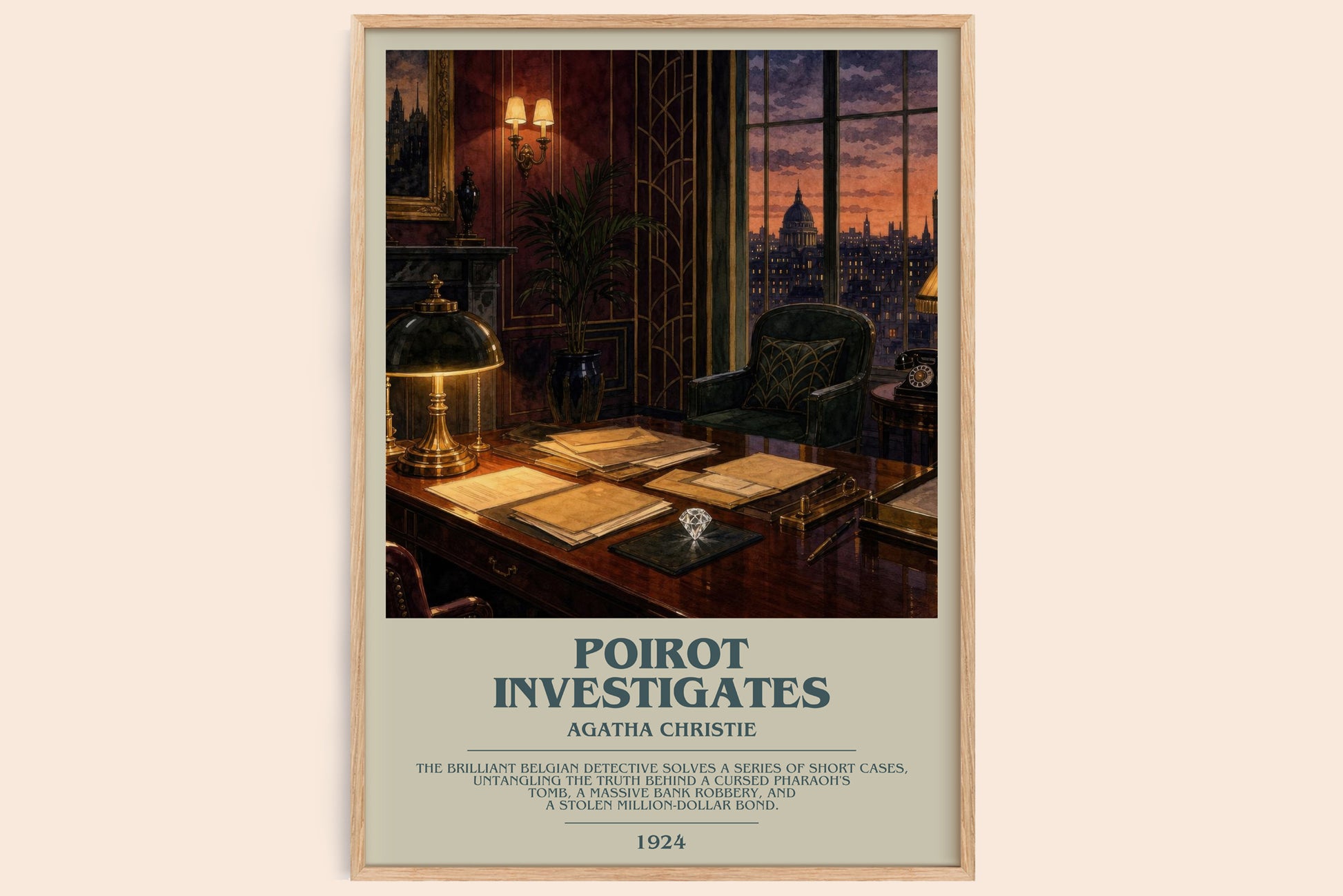 Poirot Investigates bookish book poster by Agatha Christie – framed literary art print