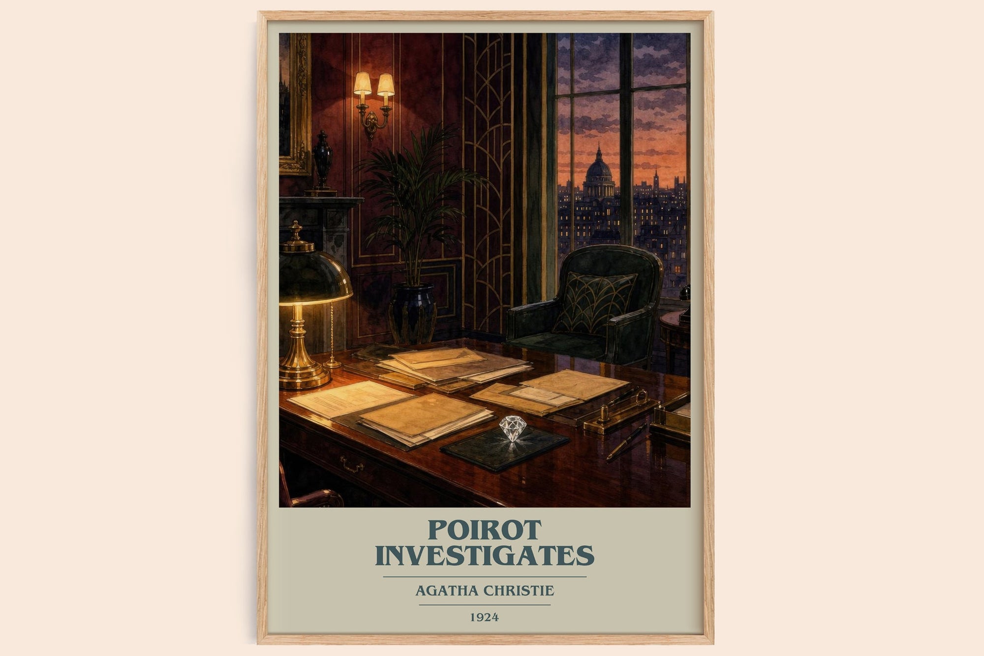 Poirot Investigates book cover book poster by Agatha Christie – framed literary art print