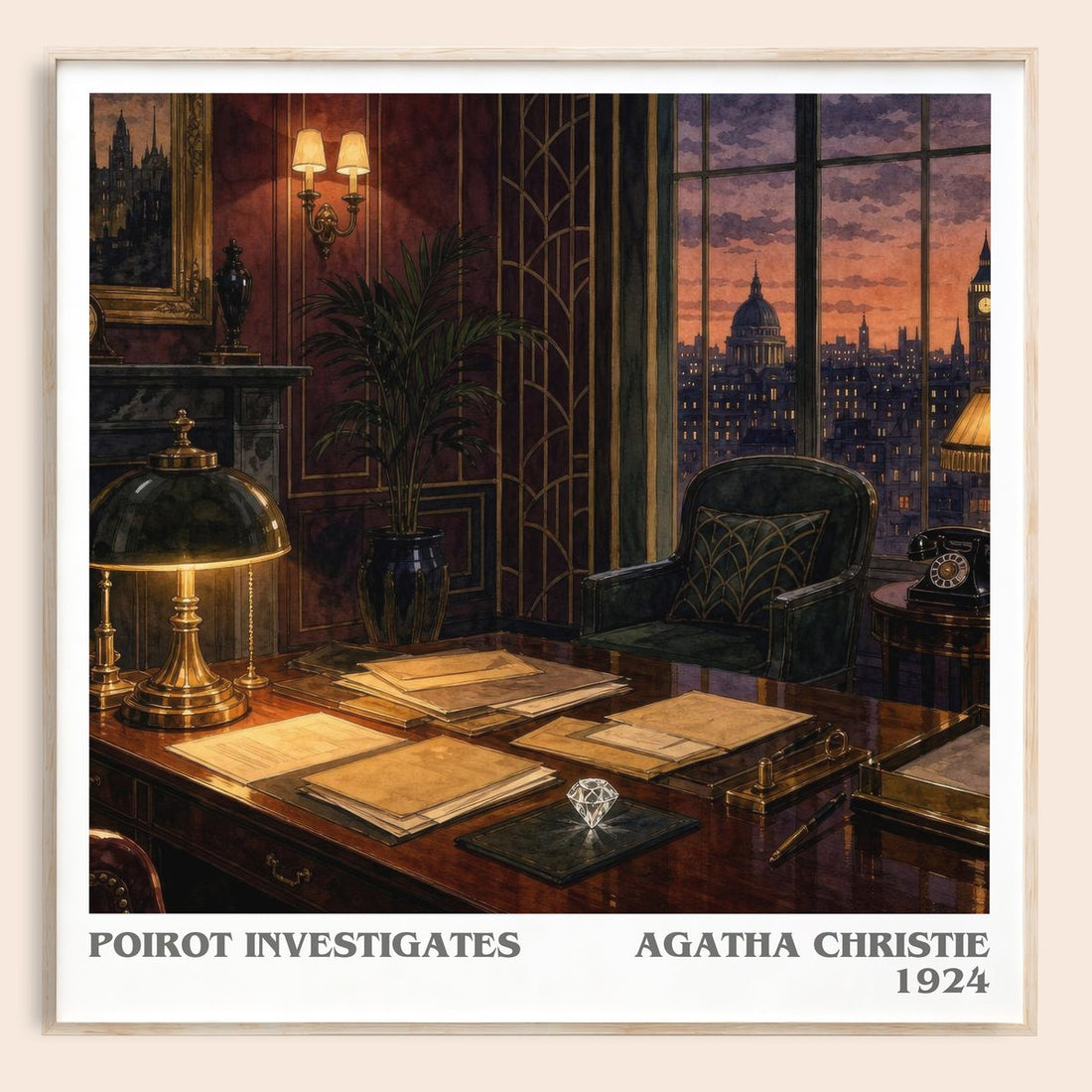 Poirot Investigates literary book poster by Agatha Christie – framed literary art print