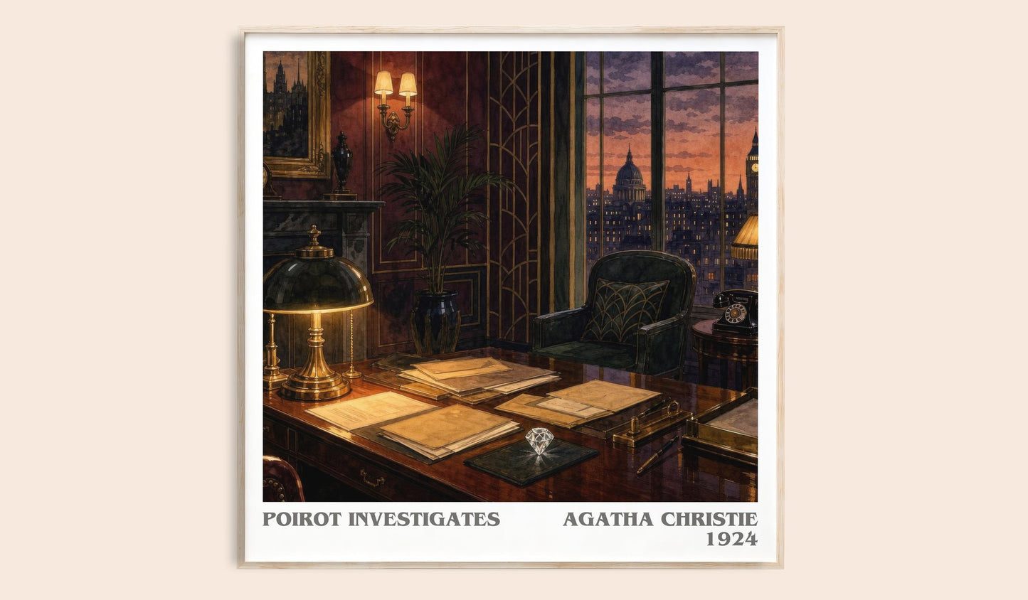 Poirot Investigates literary book poster by Agatha Christie – framed literary art print