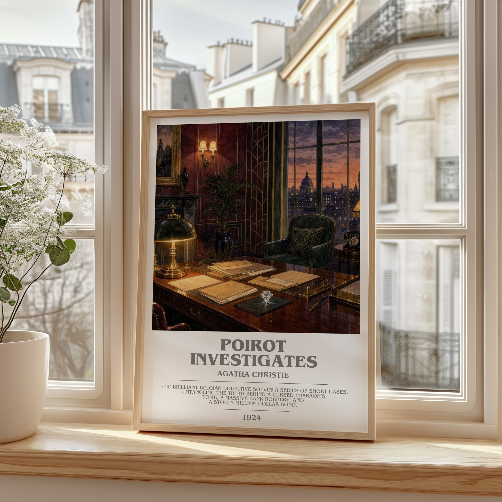 Poirot Investigates bookish poster colour and style options – Agatha Christie book art