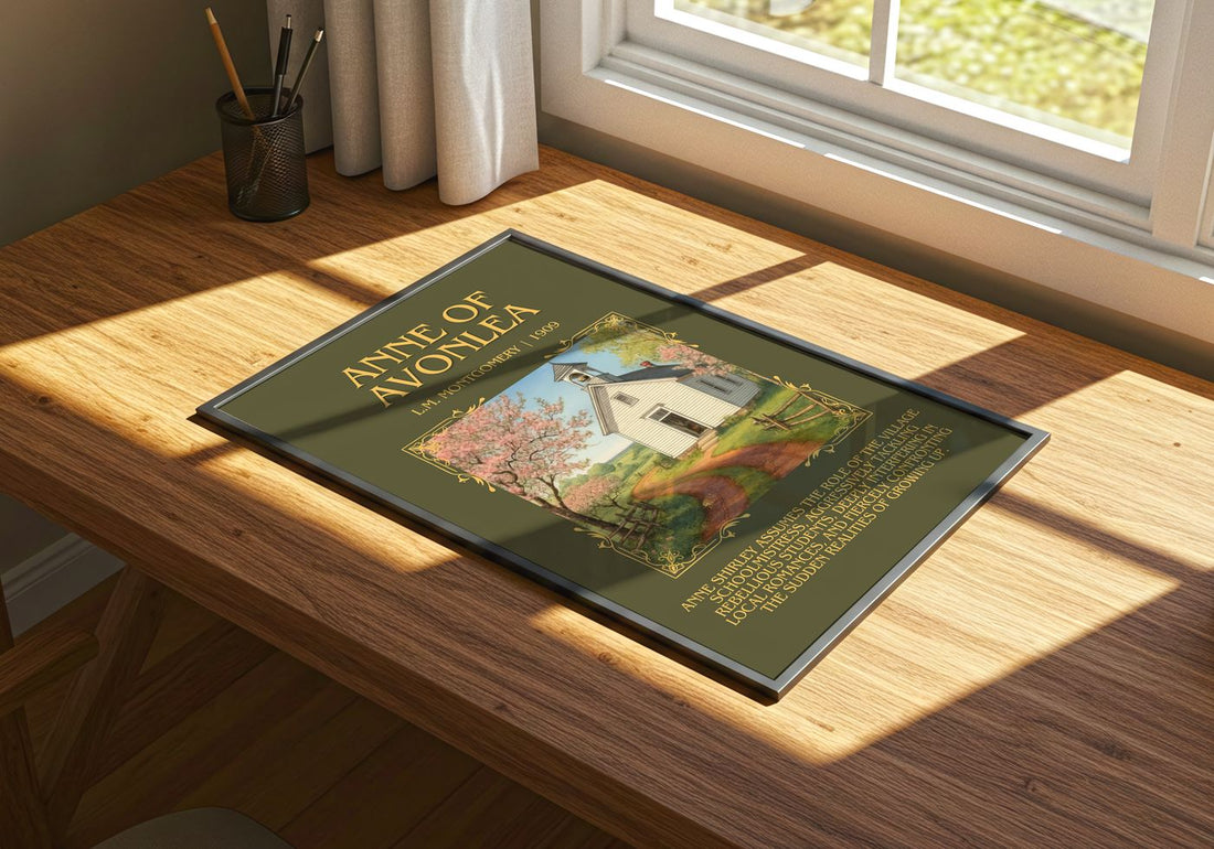Anne Of Avonlea Minimalist Book Poster by L.M. Montgomery – print on a sunlit desk