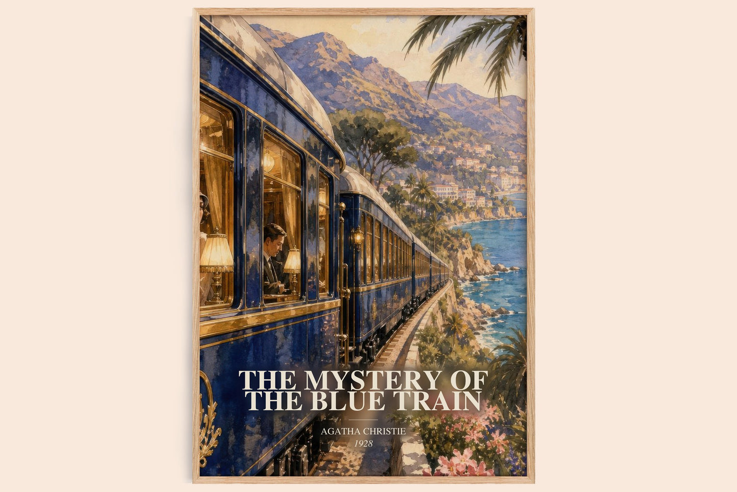 The Mystery Of The Blue Train watercolour book poster by Agatha Christie – framed literary art print