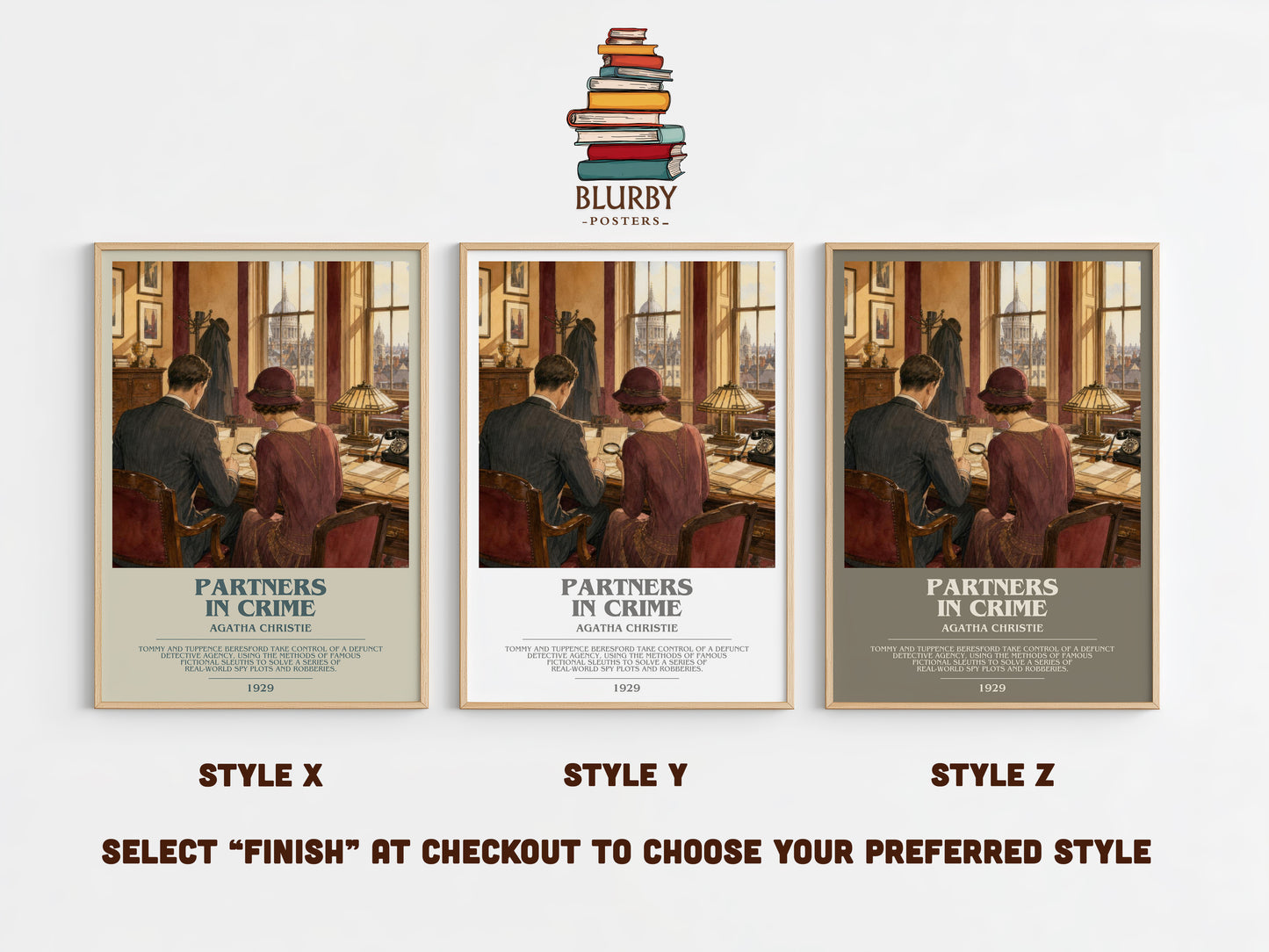Partners In Crime bookish print in frame leaning in hallway – mystery wall art