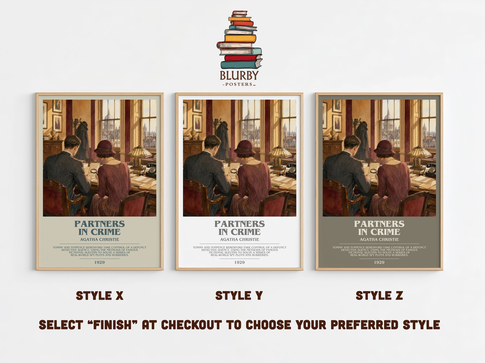 Partners In Crime bookish print in frame leaning in hallway – mystery wall art