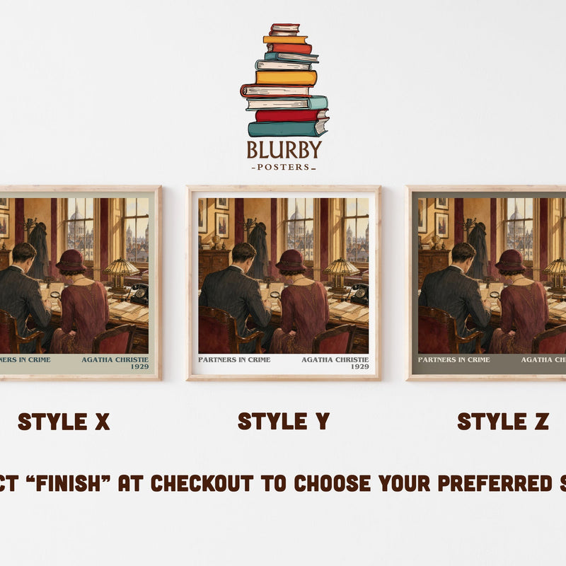 Partners In Crime literary print in frame leaning in hallway – mystery wall art