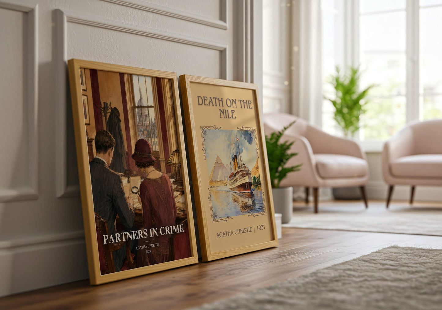 Partners In Crime watercolour print framed by window – literary home decor