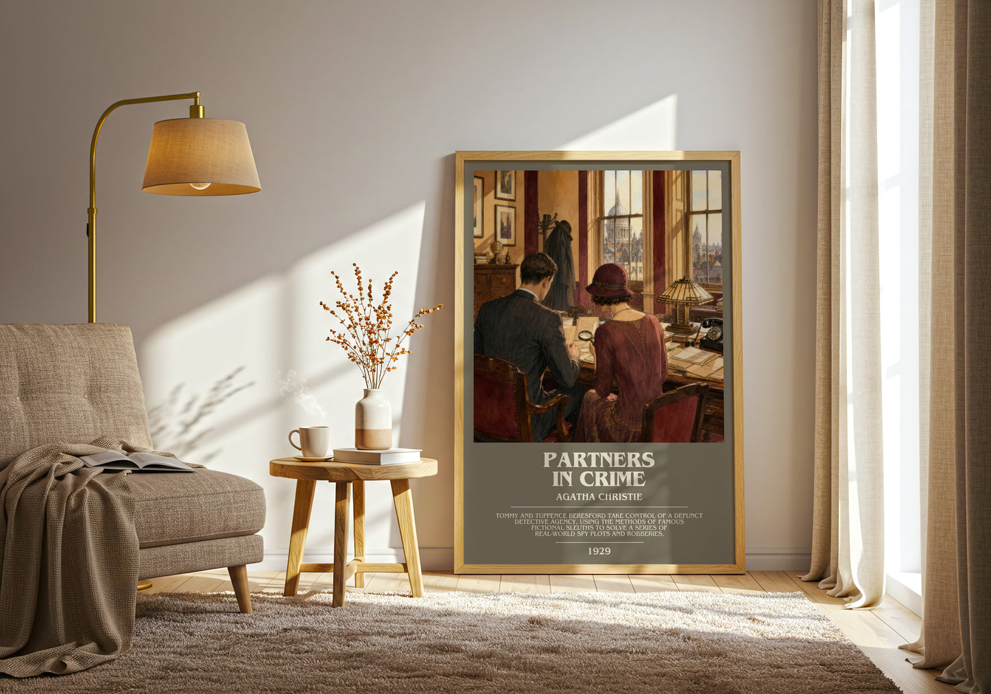 Partners In Crime bookish print on bookshelf – Agatha Christie fan gift