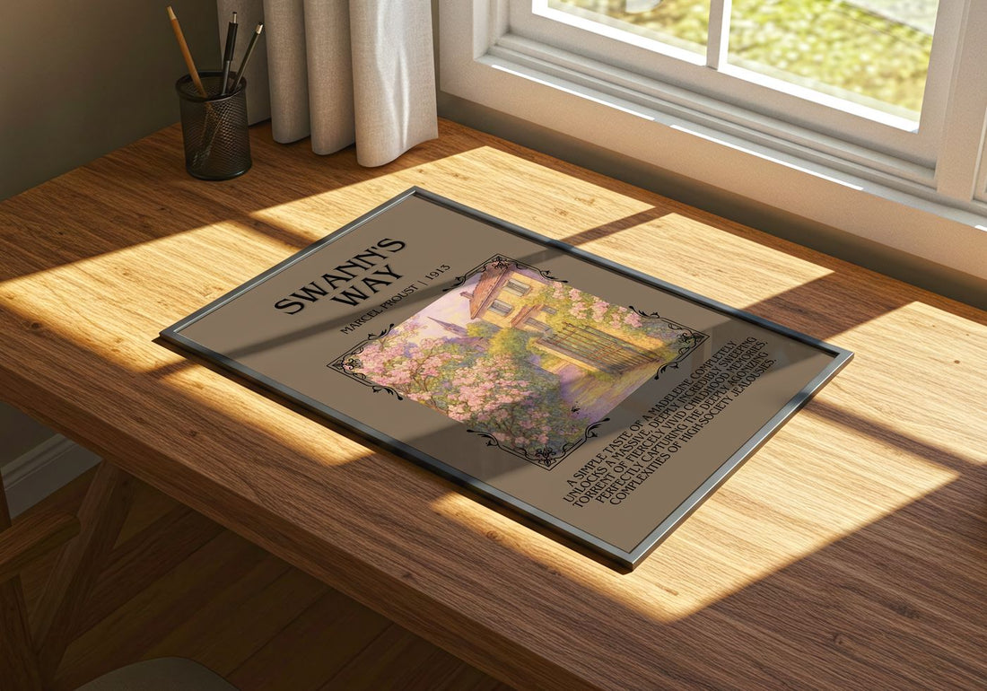 Swann'S Way Minimalist Book Poster by Marcel Proust – print on a sunlit desk