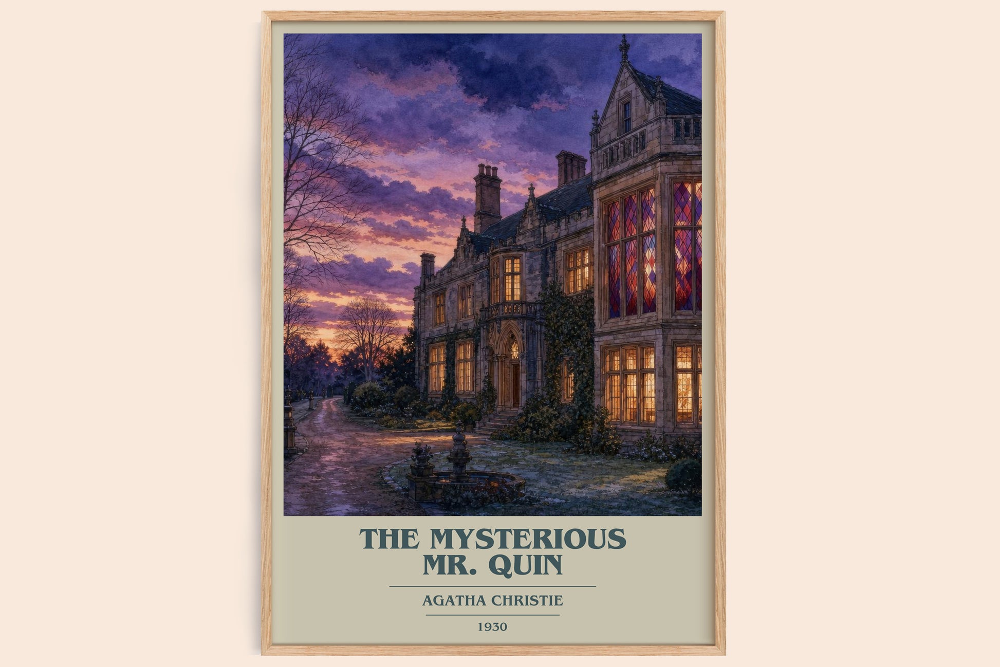 The Mysterious Mr. Quin book cover book poster by Agatha Christie – framed literary art print
