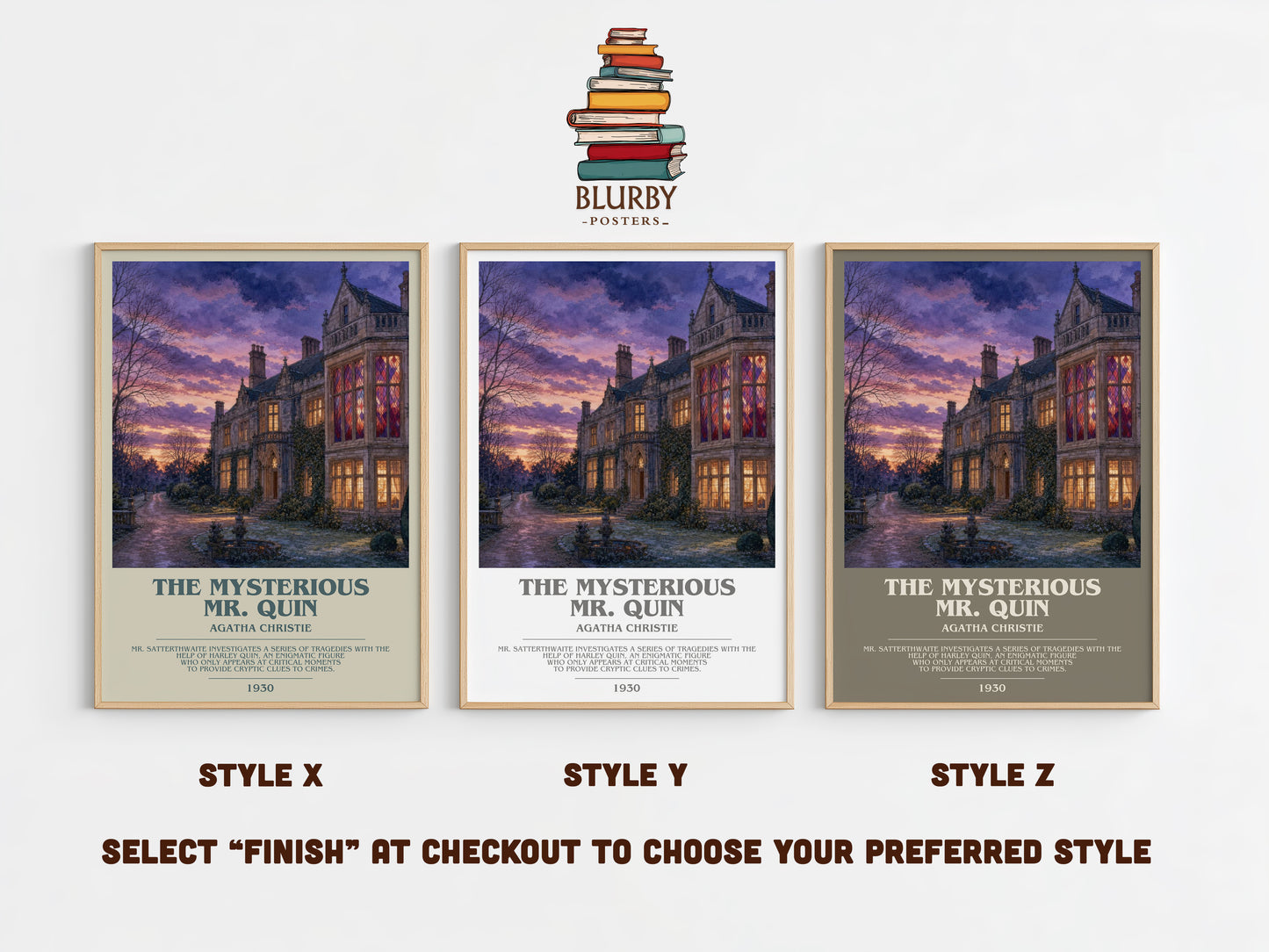 The Mysterious Mr. Quin bookish print in frame leaning in hallway – mystery wall art