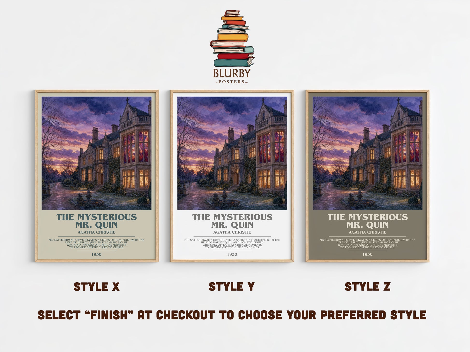 The Mysterious Mr. Quin bookish print in frame leaning in hallway – mystery wall art