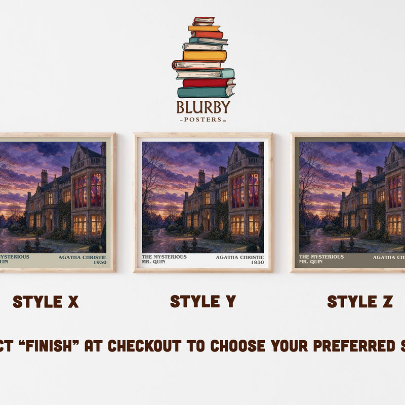 The Mysterious Mr. Quin literary print in frame leaning in hallway – mystery wall art