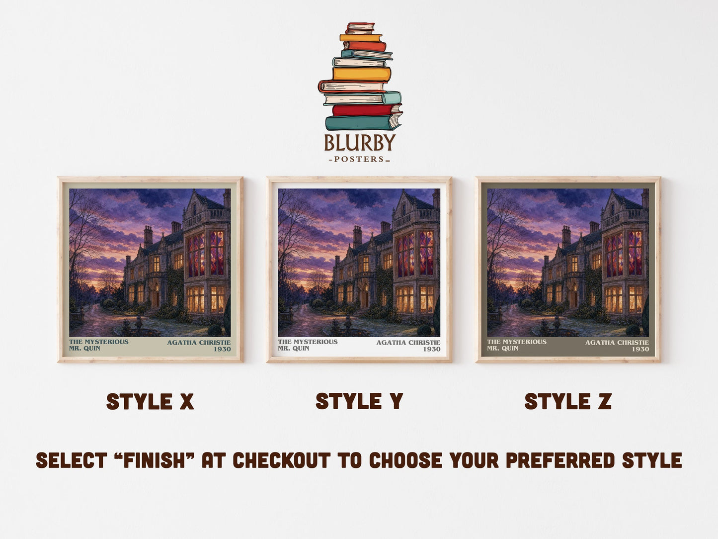 The Mysterious Mr. Quin literary print in frame leaning in hallway – mystery wall art