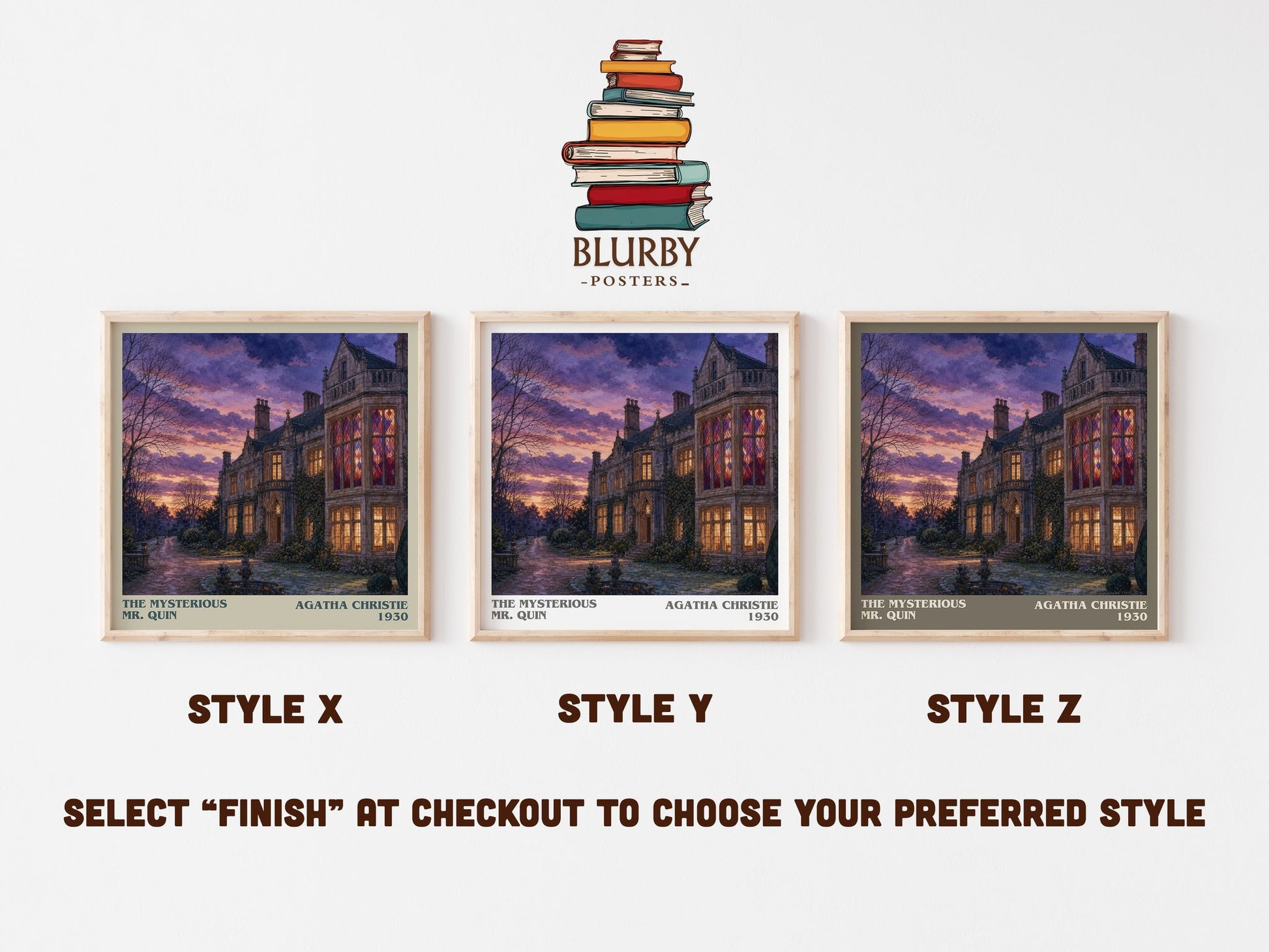 The Mysterious Mr. Quin literary print in frame leaning in hallway – mystery wall art