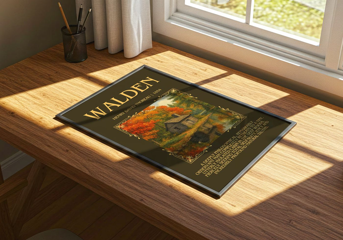Walden Minimalist Book Poster by Henry David Thoreau – print on a sunlit desk