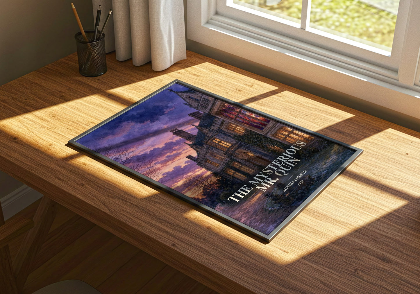 The Mysterious Mr. Quin watercolour book poster framed on wall – mystery wall art