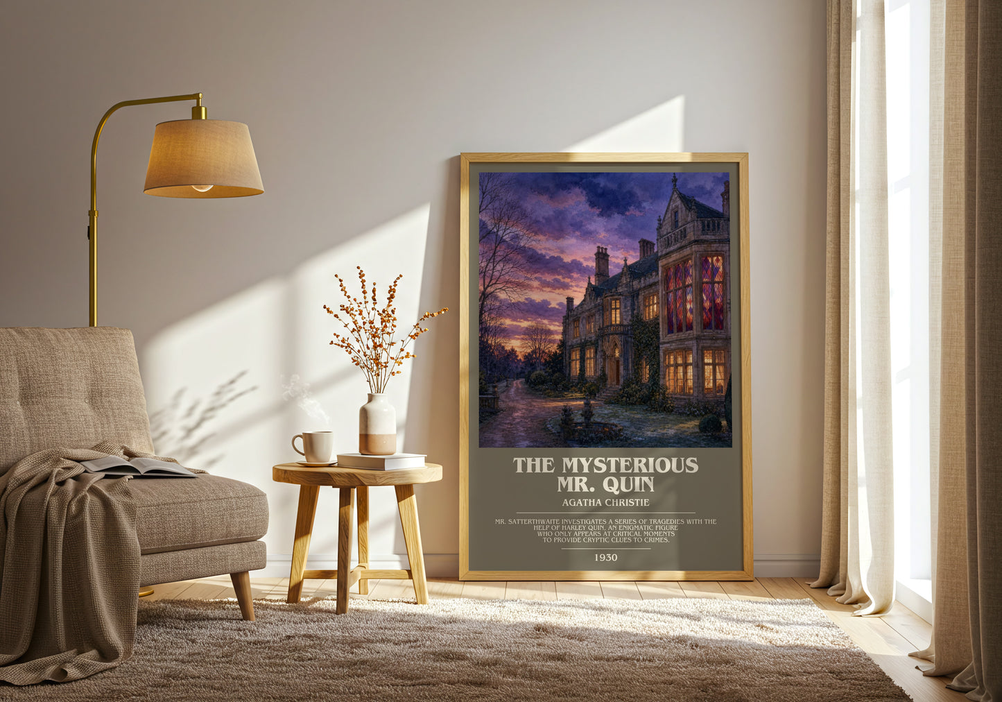 The Mysterious Mr. Quin bookish print on bookshelf – Agatha Christie fan gift
