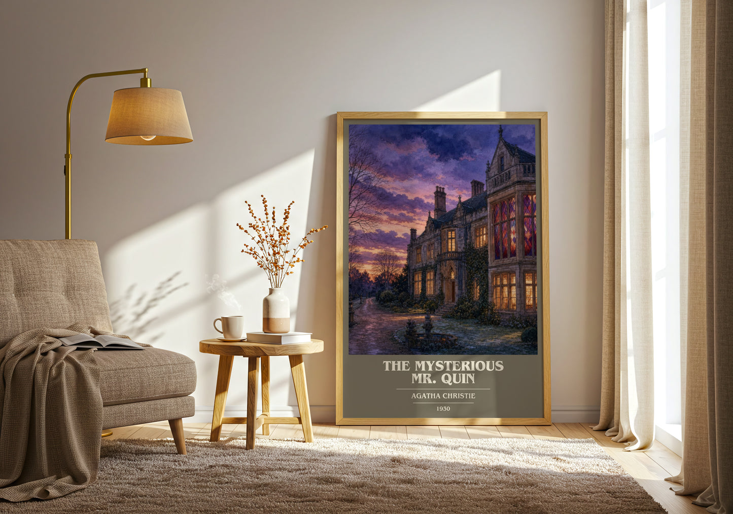 The Mysterious Mr. Quin book cover print on bookshelf – Agatha Christie fan gift